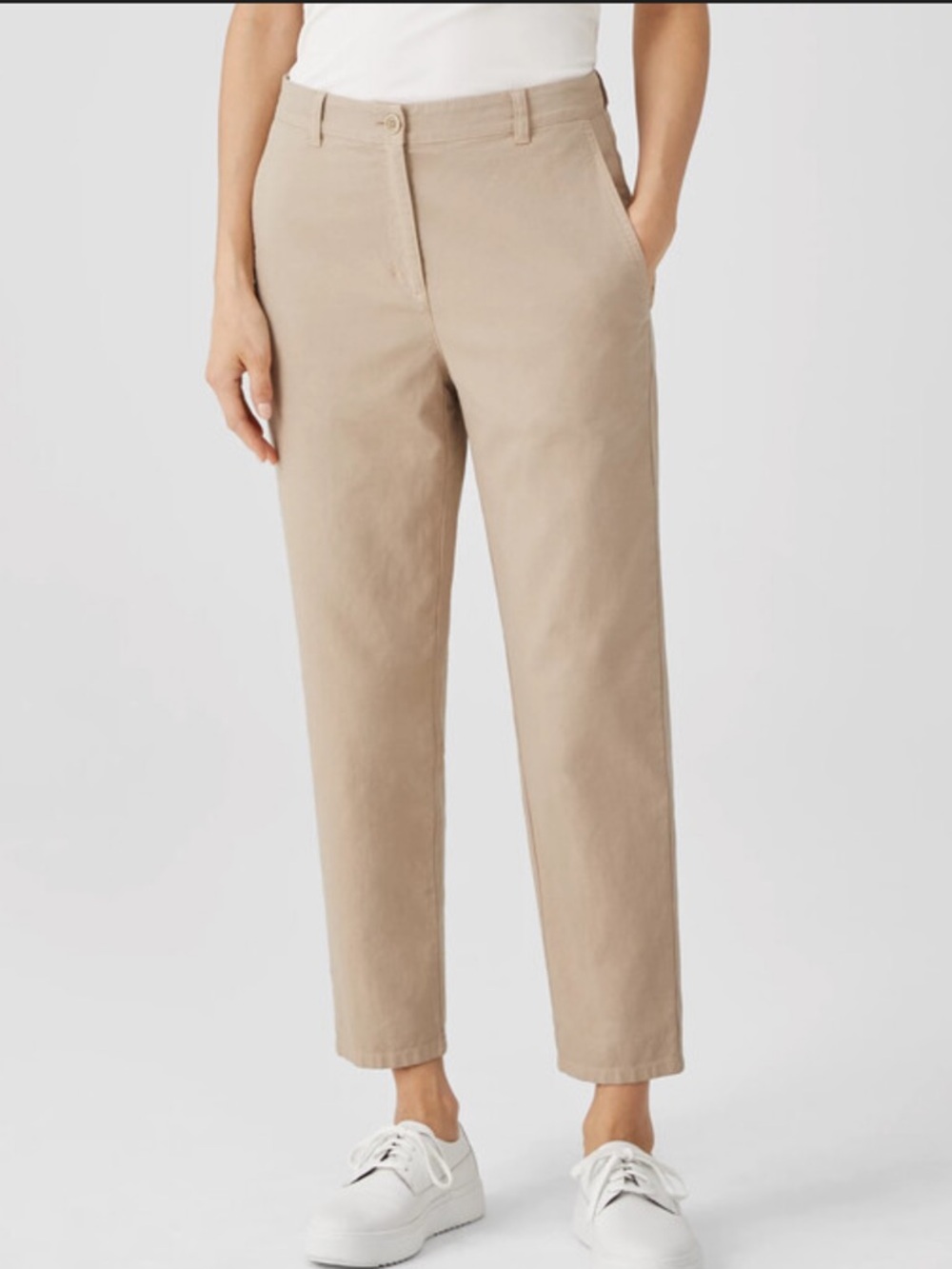 Eileen Fisher Cotton Hemp Tapered Ankle Pant Light Khaki Size 8